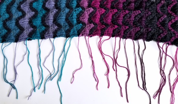 True Colors shawl with unfinished ends